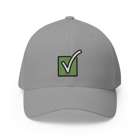 Check Mark Button Emoji Grey Cap – Premium by Capmoji