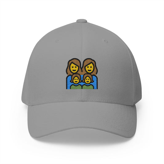 Family: Woman, Woman, Girl, Girl Emoji Grey Cap – Premium by Capmoji