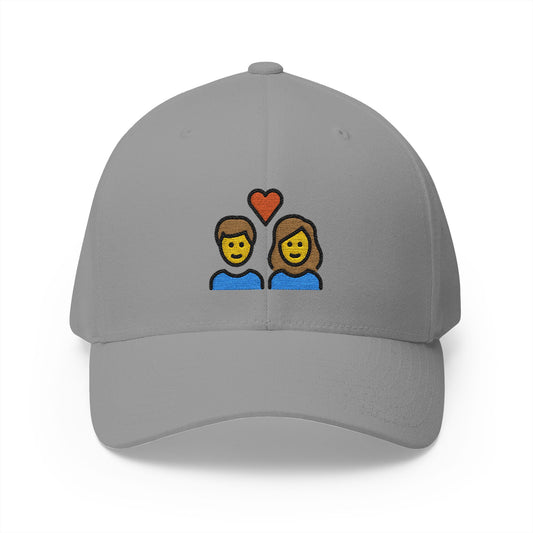 Couple With Heart: Woman, Man Emoji Grey Cap – Premium by Capmoji