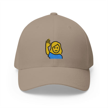 Woman Raising Hand Emoji Khaki Cap – Premium by Capmoji