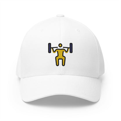 Person Lifting Weights Emoji White Cap – Premium by Capmoji