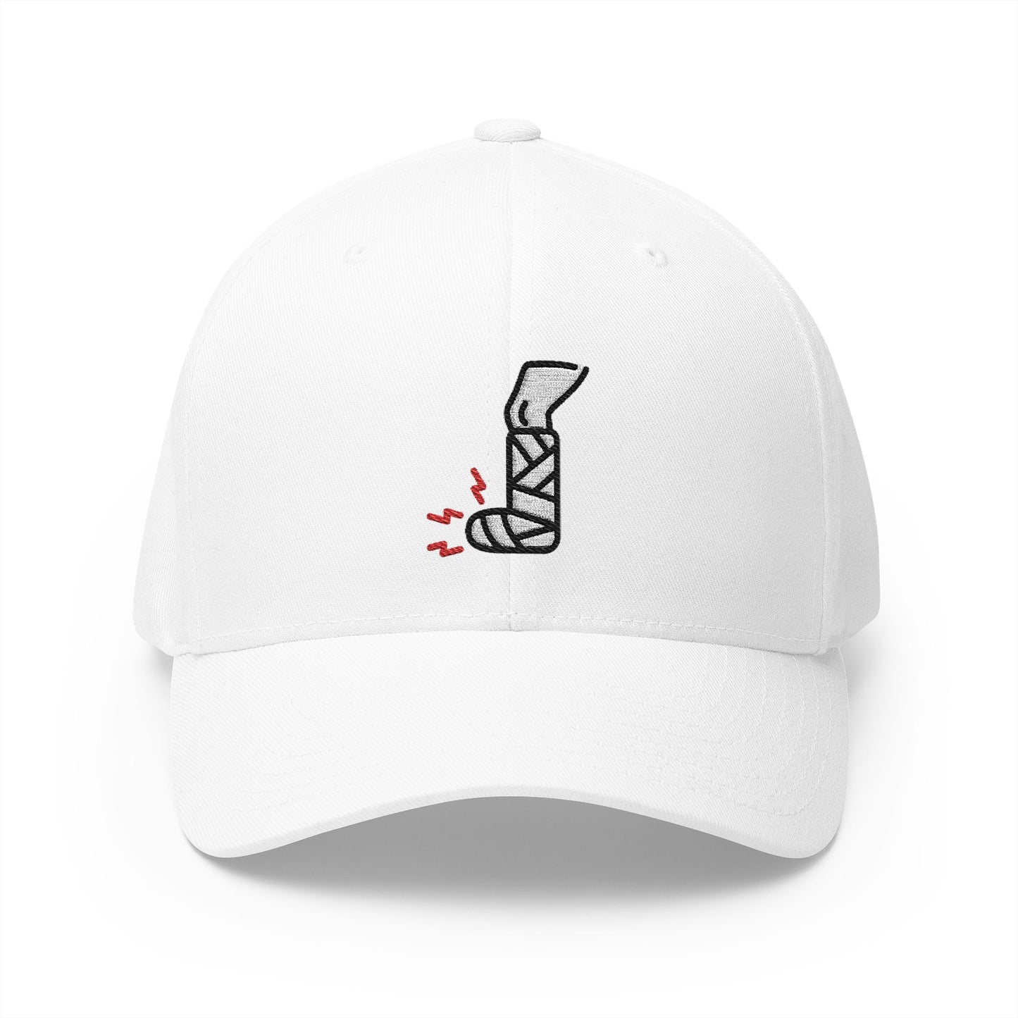 Fracture Leg Emoji White Cap – Premium by Capmoji