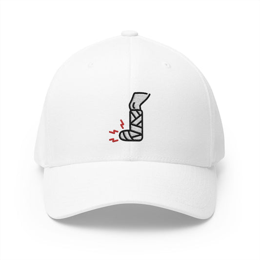 Fracture Leg Emoji White Cap – Premium by Capmoji