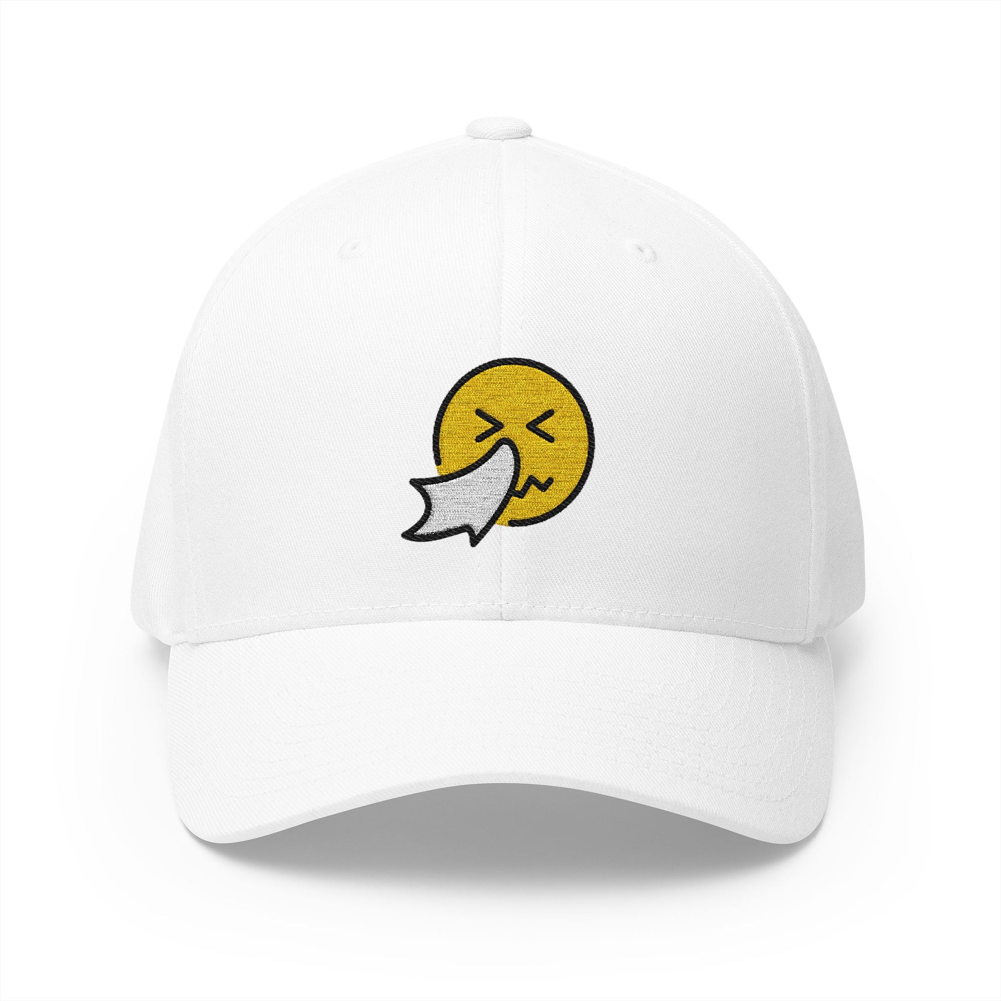 Sneezing Face Emoji White Cap – Premium by Capmoji