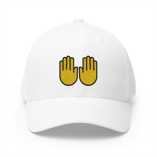 Raising Hands Emoji White Cap – Premium by Capmoji