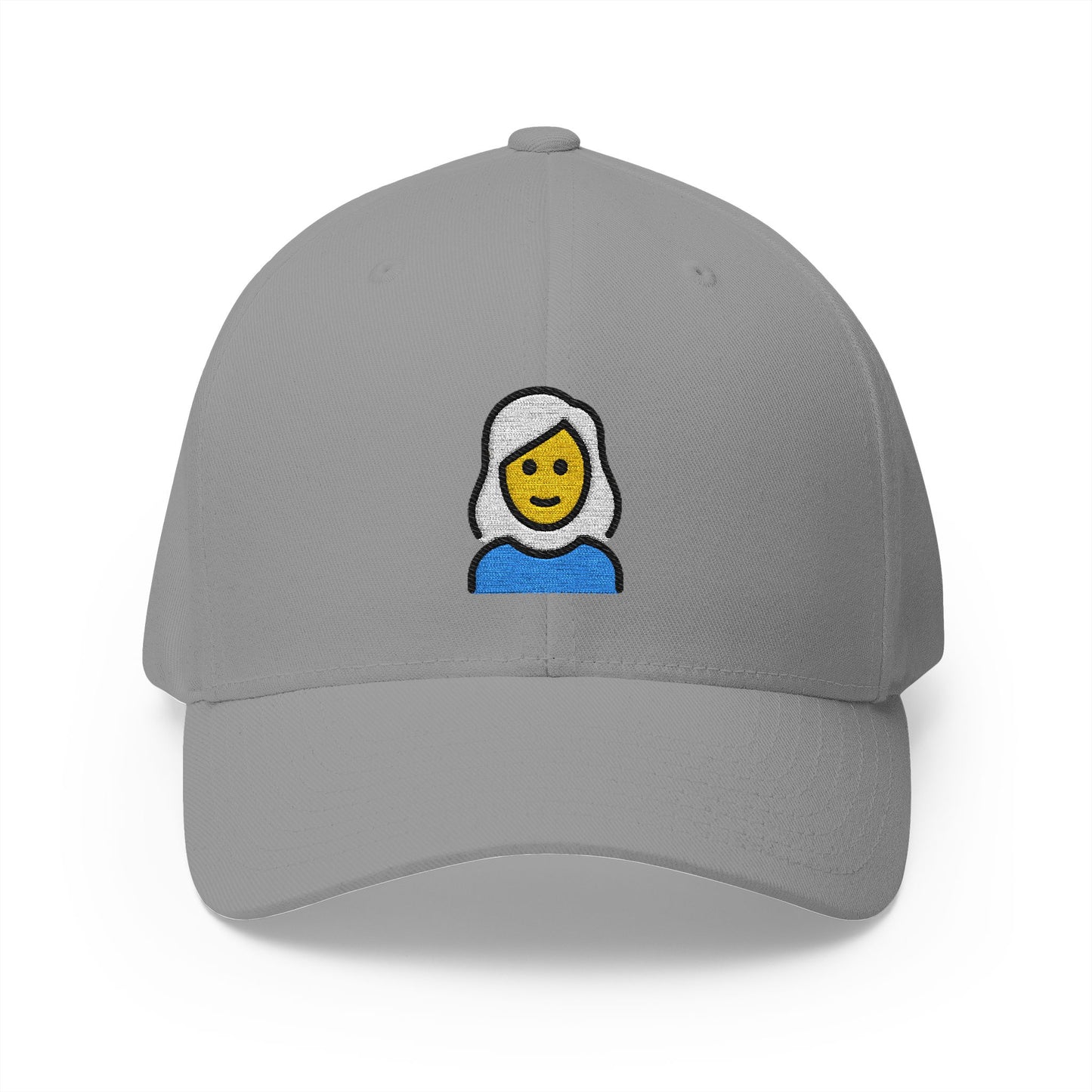 Woman: White Hair Emoji Grey Cap – Premium by Capmoji