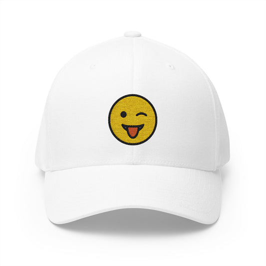 Winking Face With Tongue Emoji White Cap – Premium by Capmoji