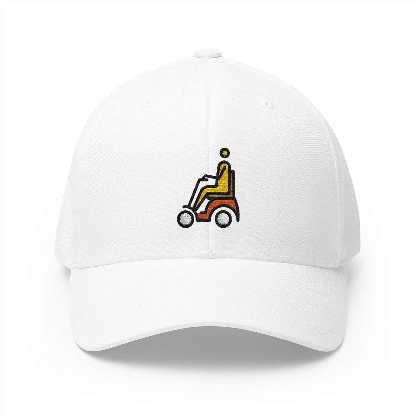 Man In Motorized Wheelchair Emoji White Cap – Premium by Capmoji
