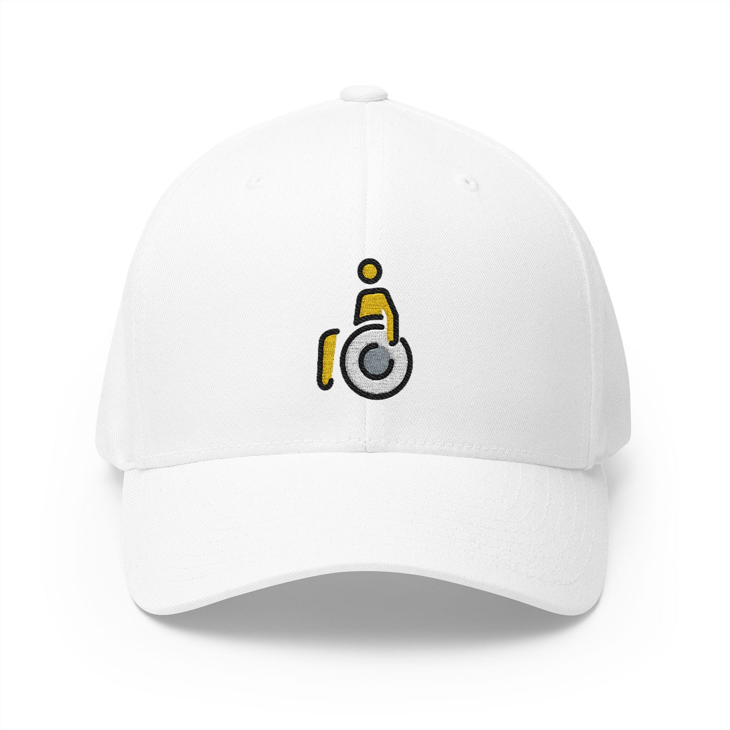 Man In Manual Wheelchair Emoji White Cap – Premium by Capmoji