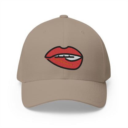 Biting Lip Emoji Khaki Cap – Premium by Capmoji