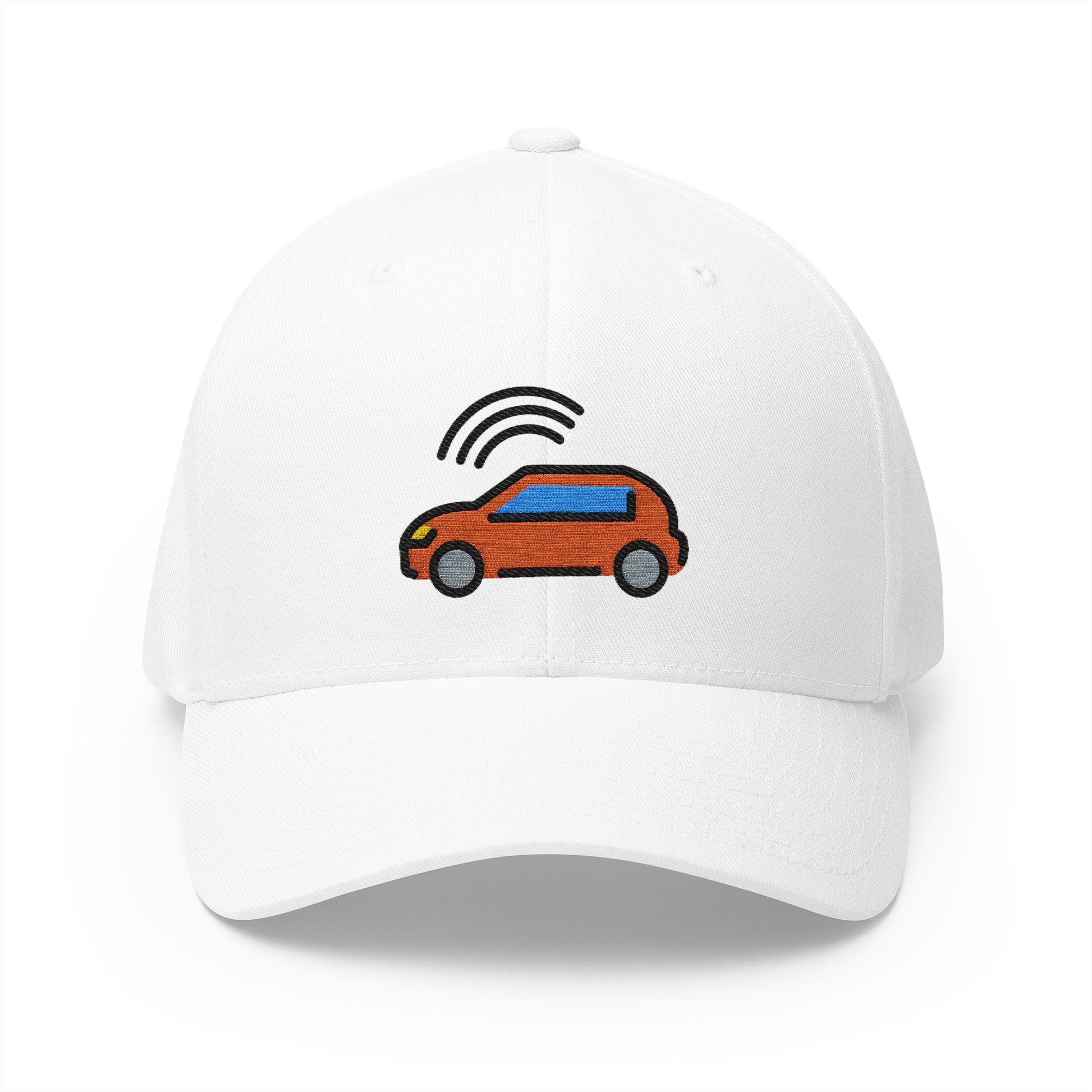 Autonomous Car Emoji White Cap – Premium by Capmoji