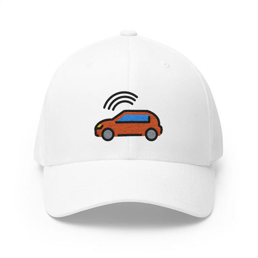 Autonomous Car Emoji White Cap – Premium by Capmoji