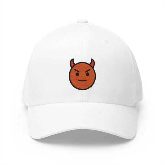 Smiling Face With Horns Emoji White Cap – Premium by Capmoji