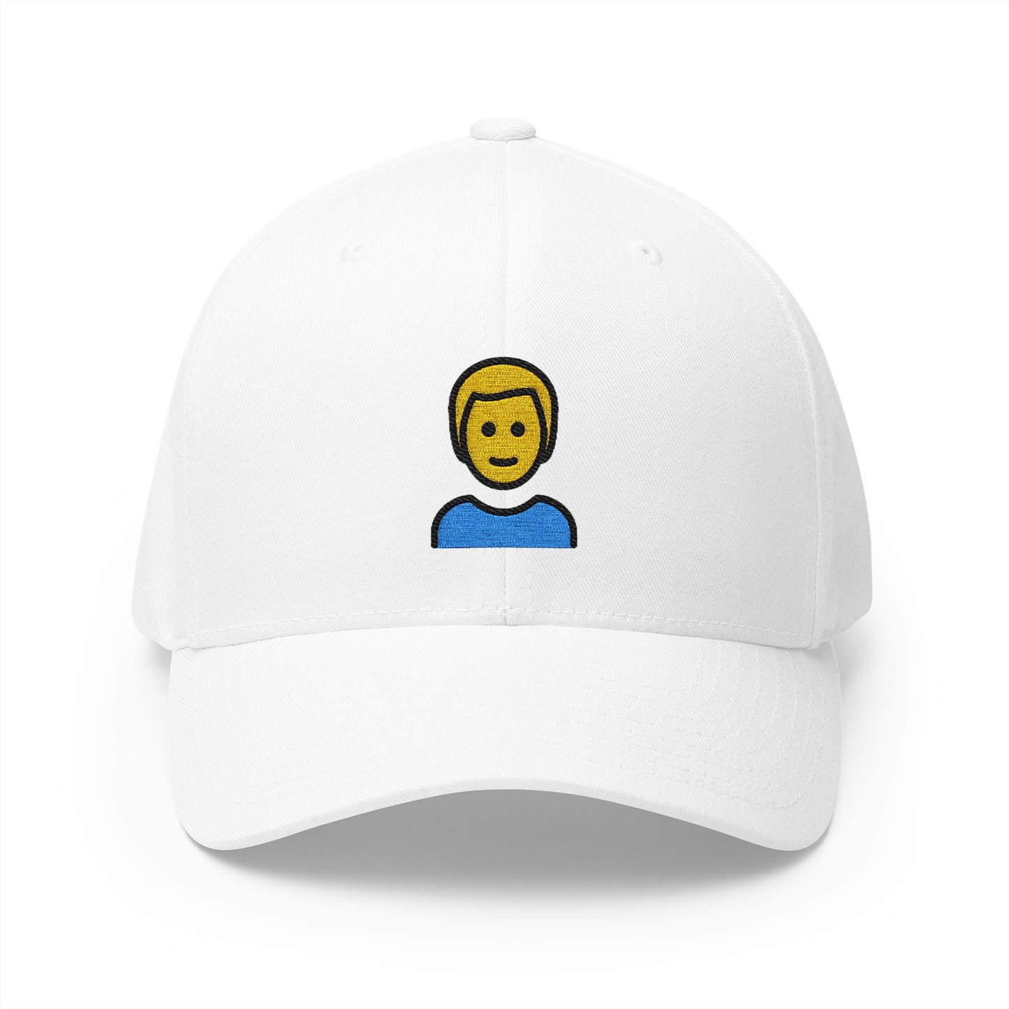 Man: Blond Hair Emoji White Cap – Premium by Capmoji