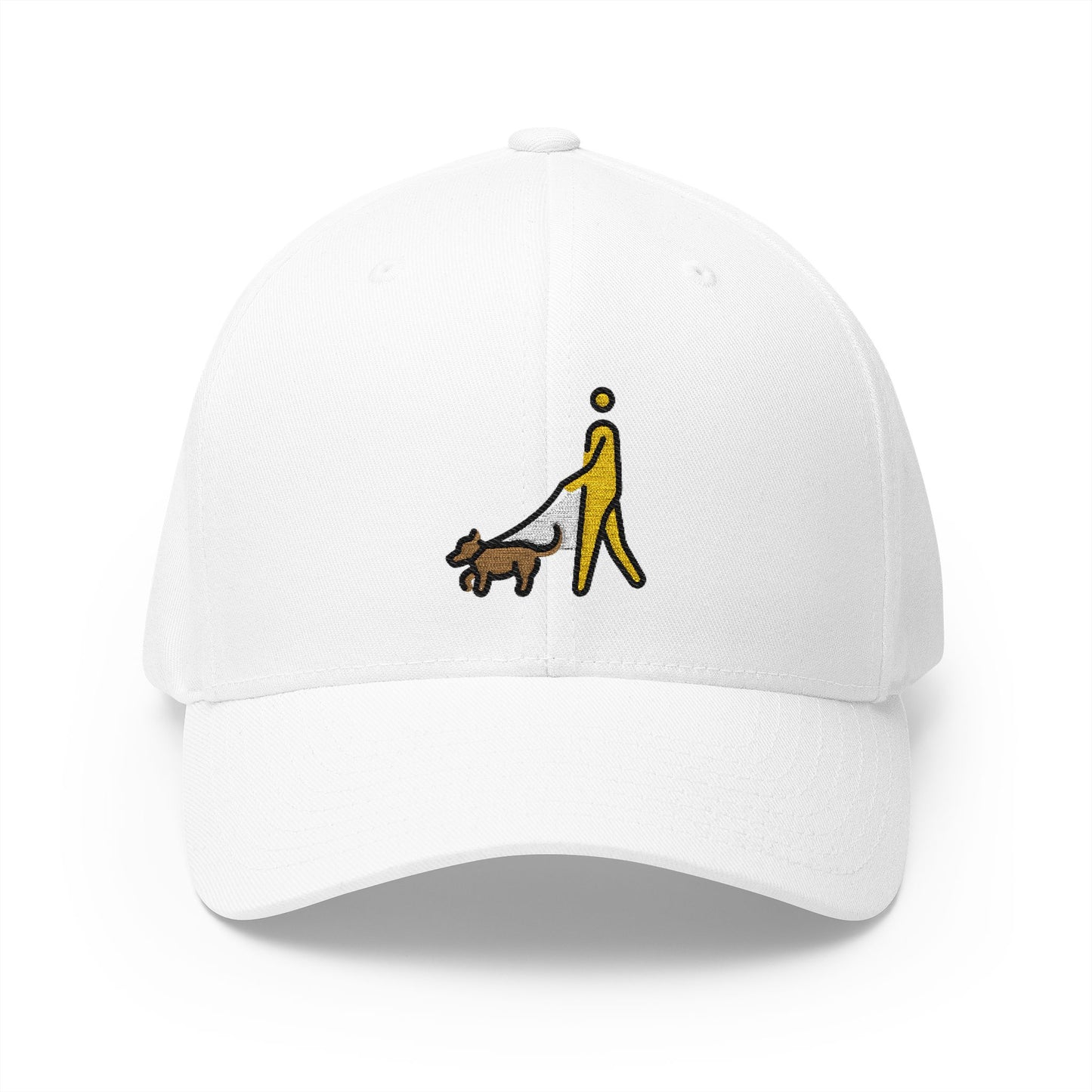 Person With Dog Emoji White Cap – Premium by Capmoji