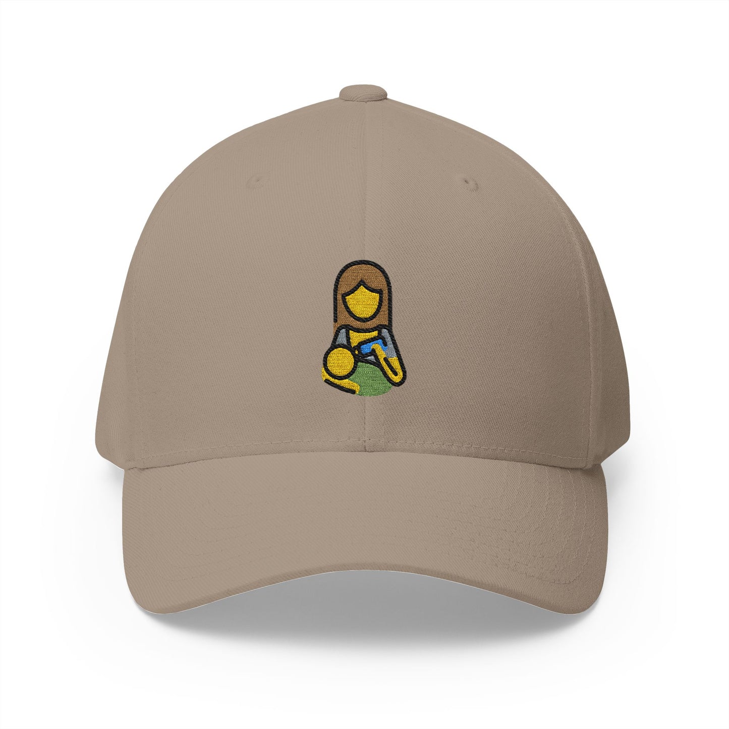 Woman Feeding Baby Emoji Khaki Cap – Premium by Capmoji