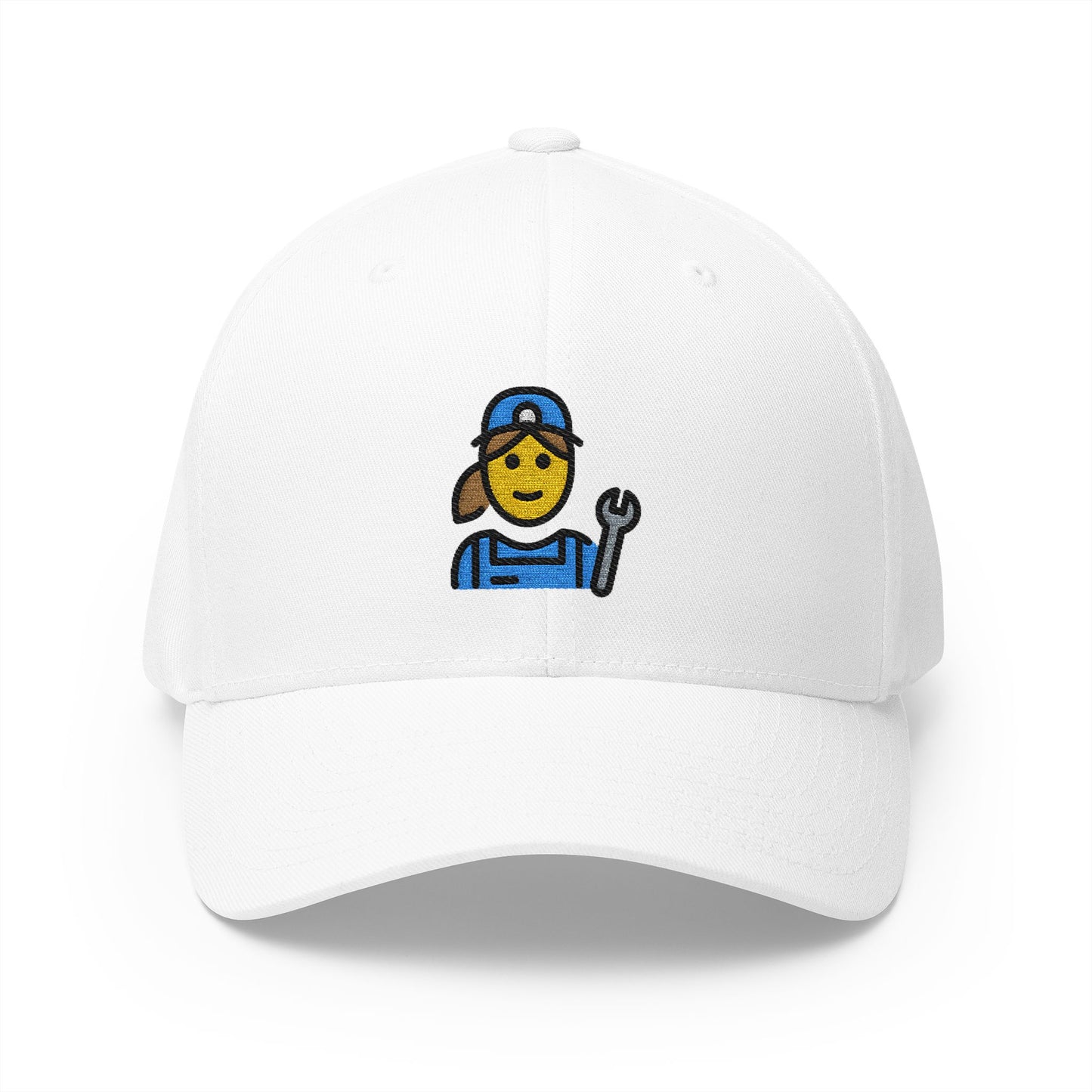 Woman Mechanic Emoji White Cap – Premium by Capmoji