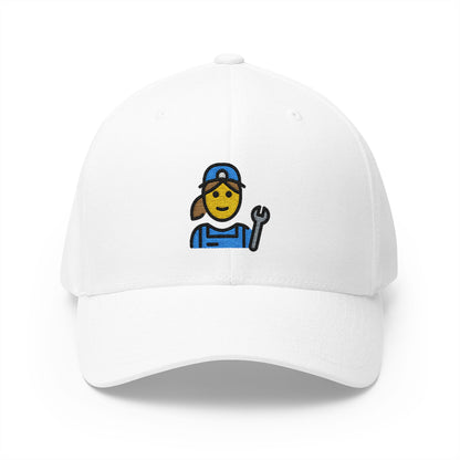Woman Mechanic Emoji White Cap – Premium by Capmoji