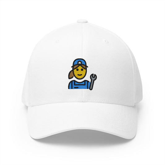 Woman Mechanic Emoji White Cap – Premium by Capmoji