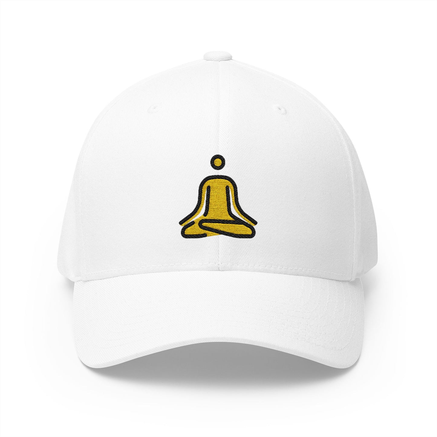 Person In Lotus Position Emoji White Cap – Premium by Capmoji