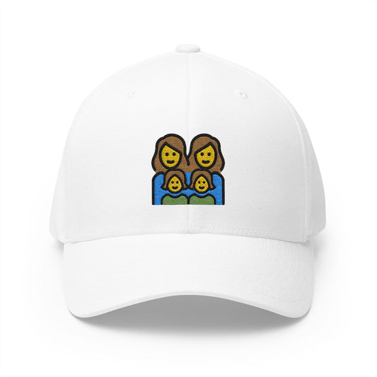 Family: Woman, Woman, Girl, Girl Emoji White Cap – Premium by Capmoji