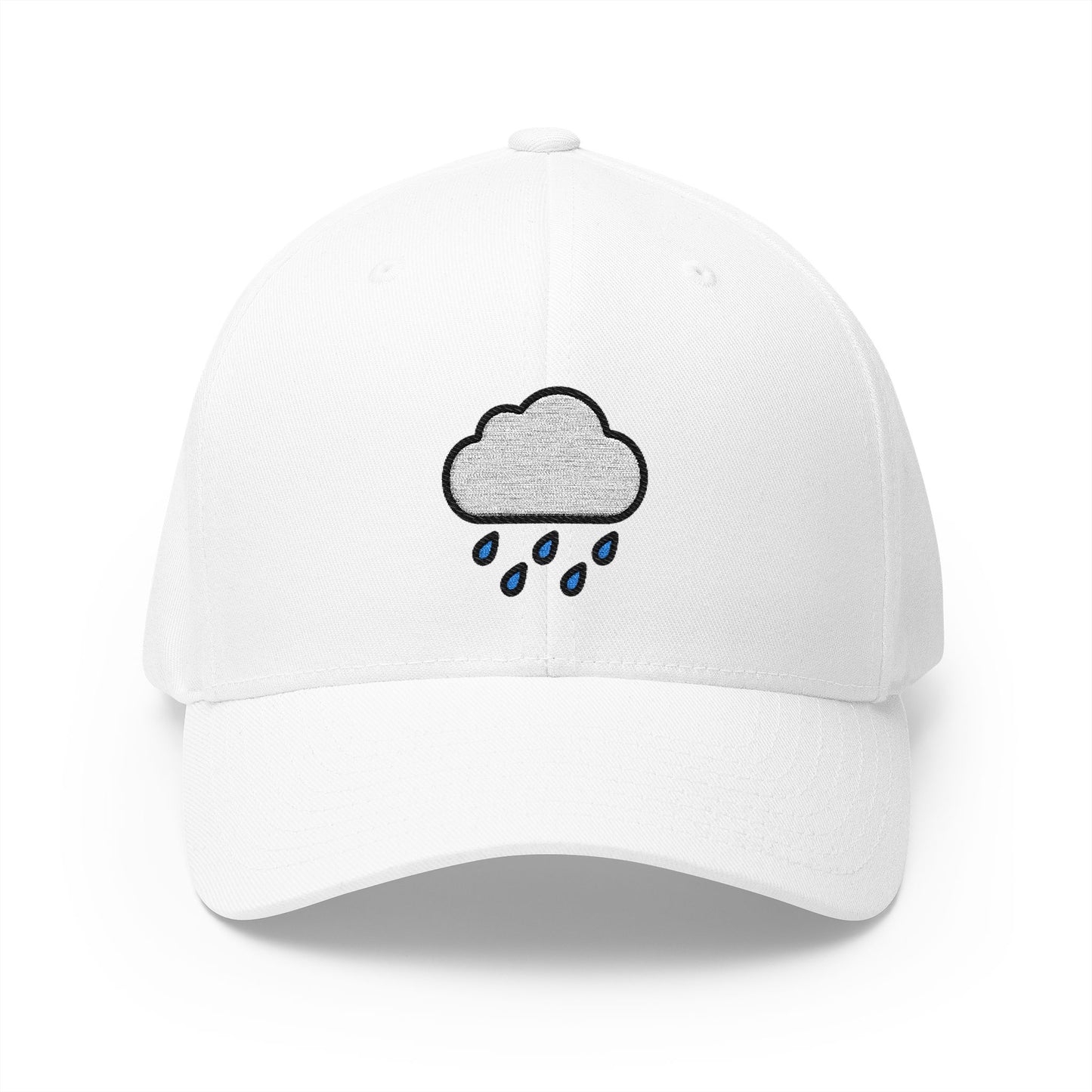 Cloud With Rain Emoji White Cap – Premium by Capmoji