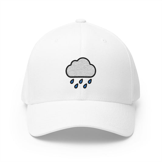 Cloud With Rain Emoji White Cap – Premium by Capmoji