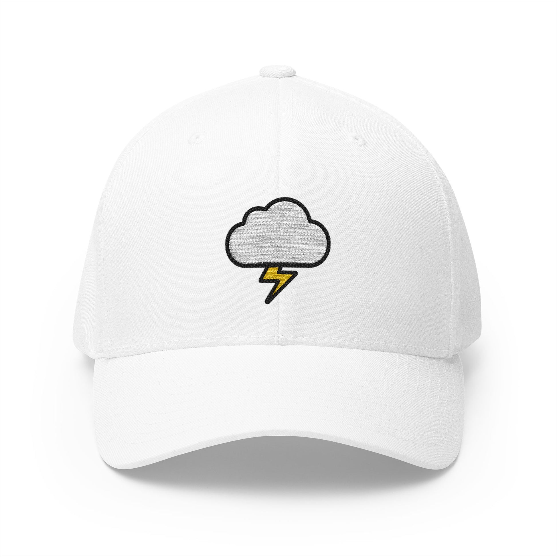 Cloud With Lightning Emoji White Cap – Premium by Capmoji