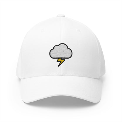 Cloud With Lightning Emoji White Cap – Premium by Capmoji