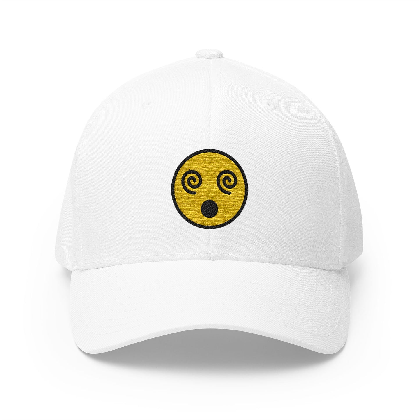 Face With Spiral Eyes Emoji White Cap – Premium by Capmoji