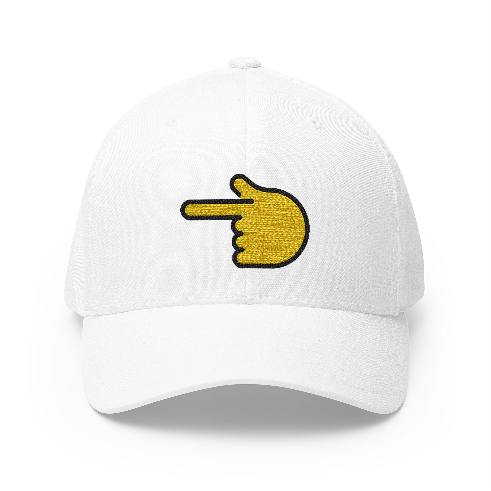 Backhand Index Pointing Left Emoji White Cap – Premium by Capmoji
