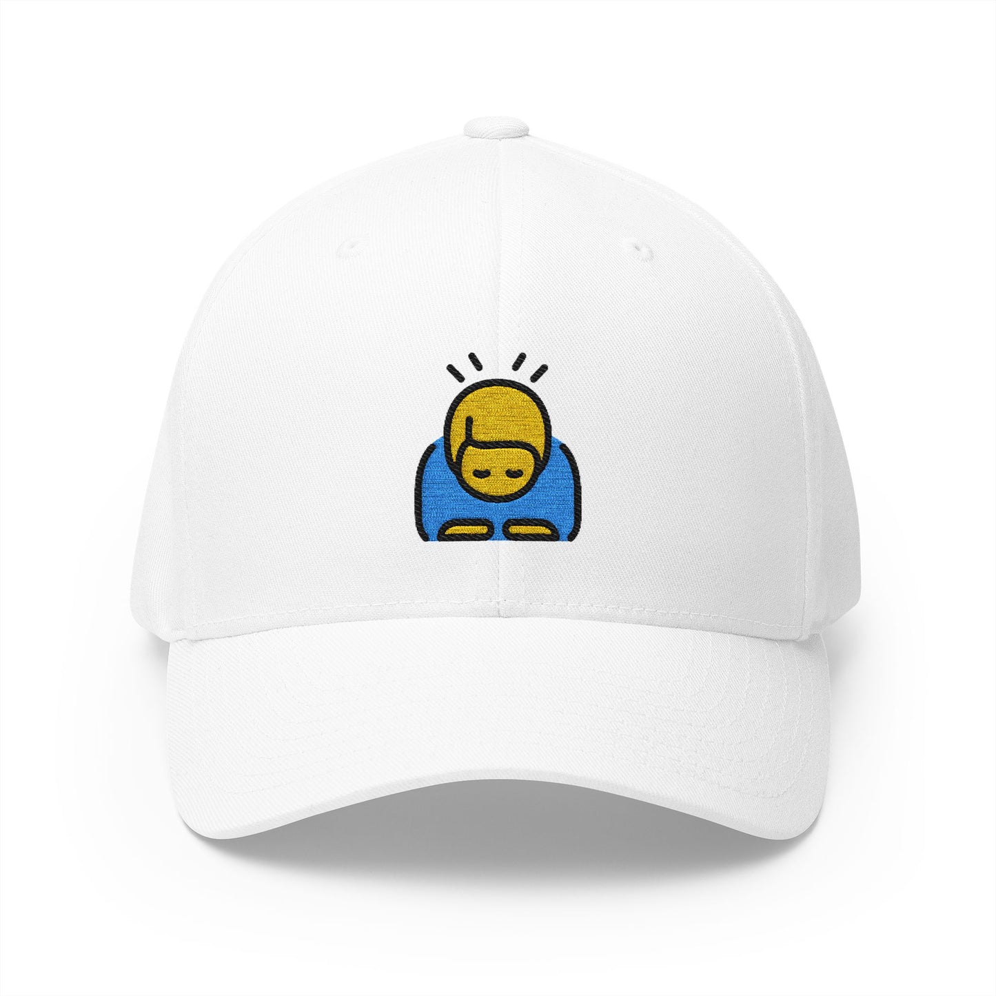Man Bowing Emoji White Cap – Premium by Capmoji