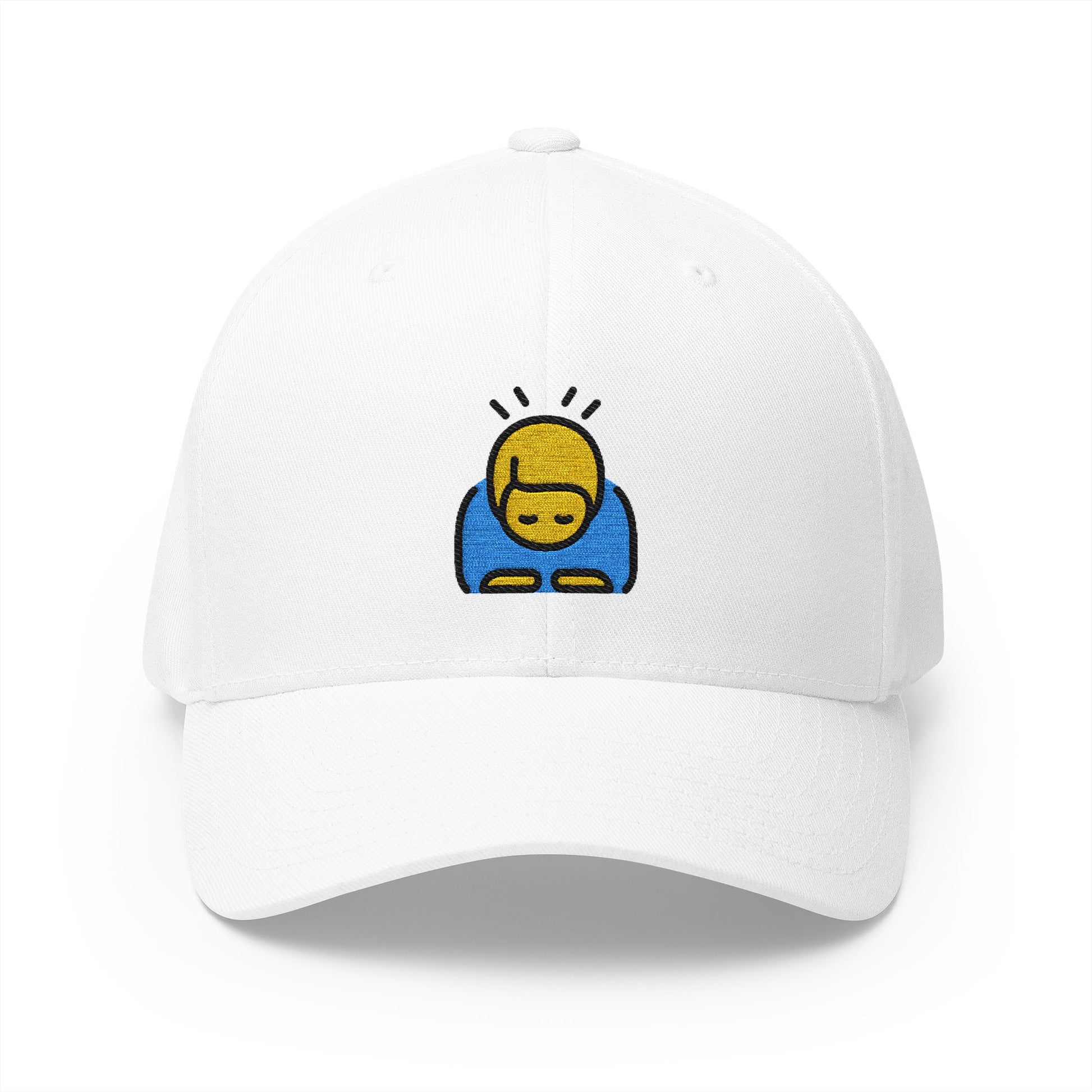 Man Bowing Emoji White Cap – Premium by Capmoji