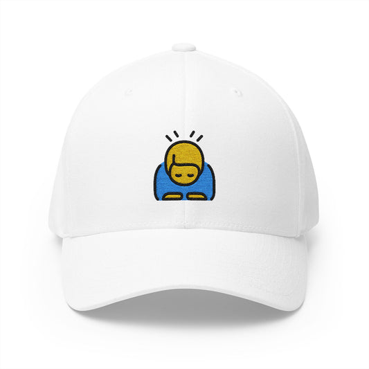 Man Bowing Emoji White Cap – Premium by Capmoji