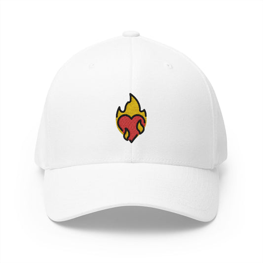 Heart On Fire Emoji White Cap – Premium by Capmoji