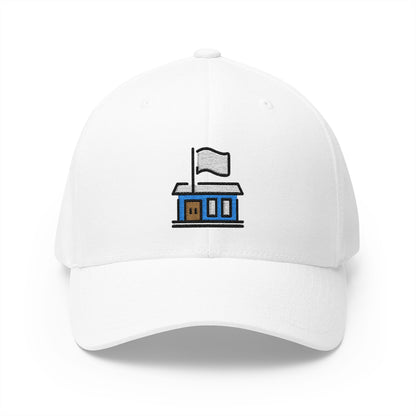 Flagged Building Emoji White Cap – Premium by Capmoji