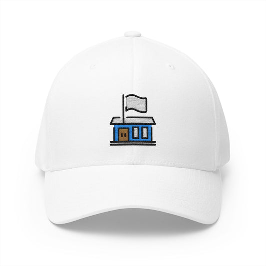 Flagged Building Emoji White Cap – Premium by Capmoji