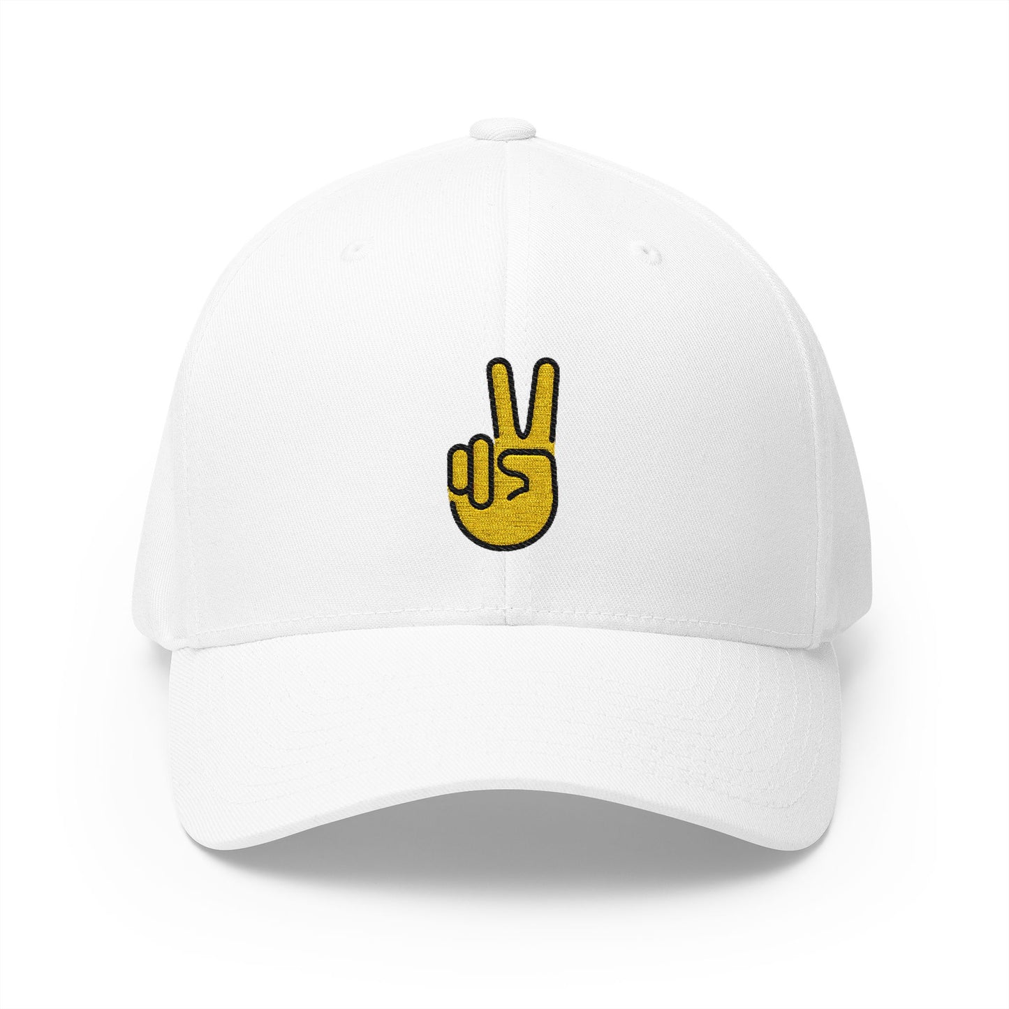 Victory Hand Emoji White Cap – Premium by Capmoji