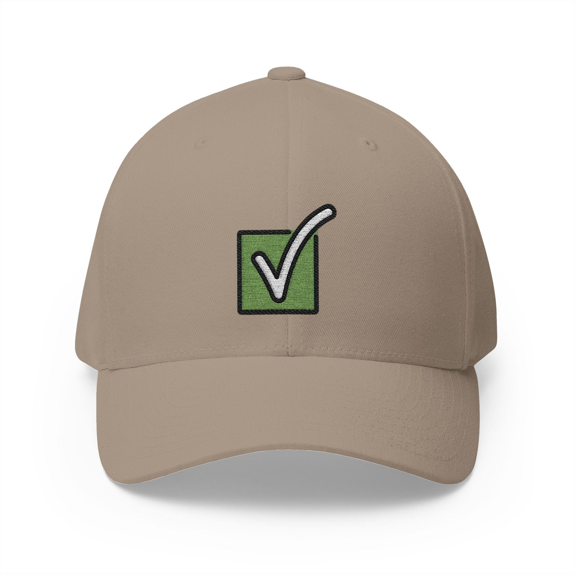 Check Mark Button Emoji Khaki Cap – Premium by Capmoji