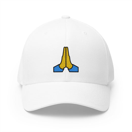 Folded Hands Emoji White Cap – Premium by Capmoji