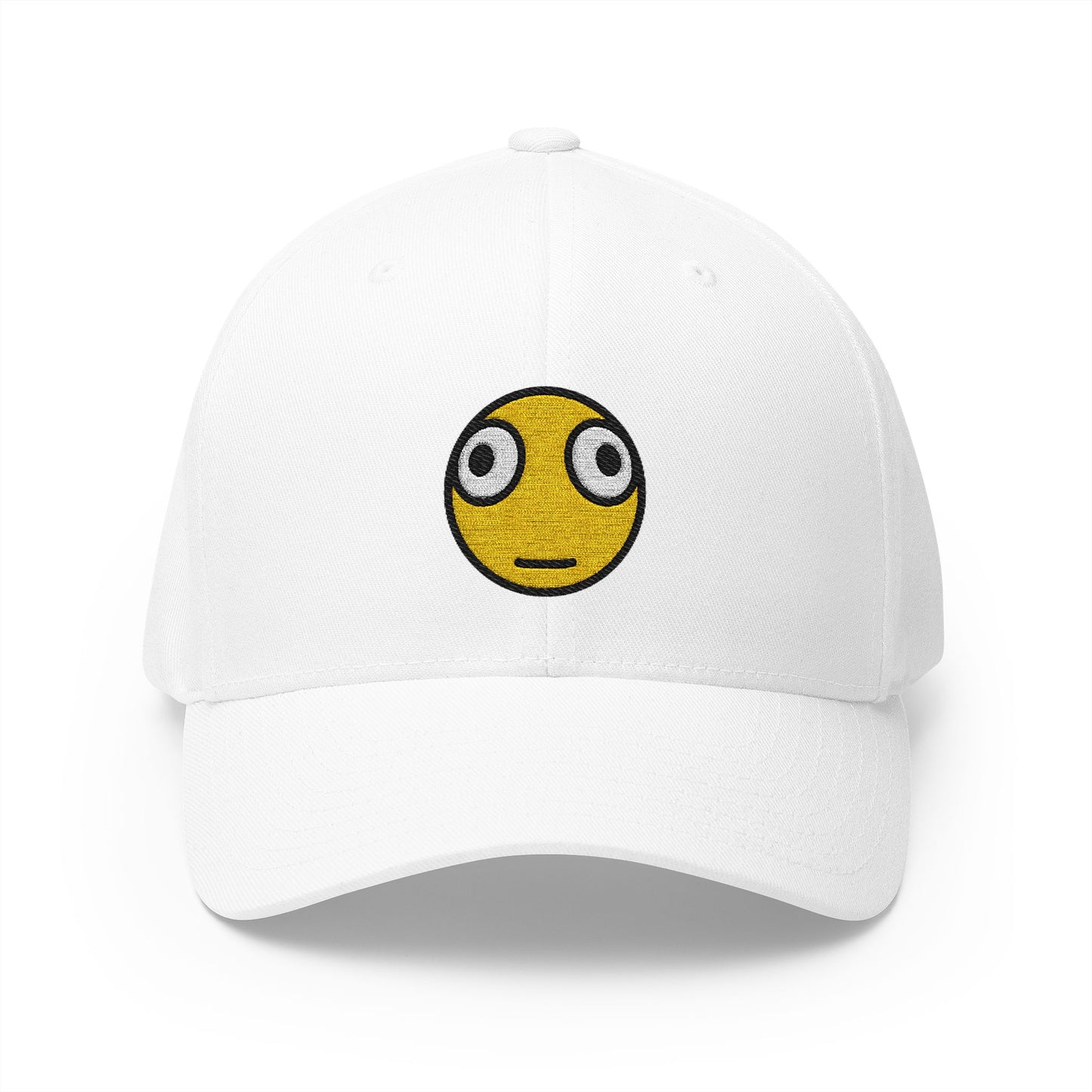 Distorted Face Emoji White Cap – Premium by Capmoji