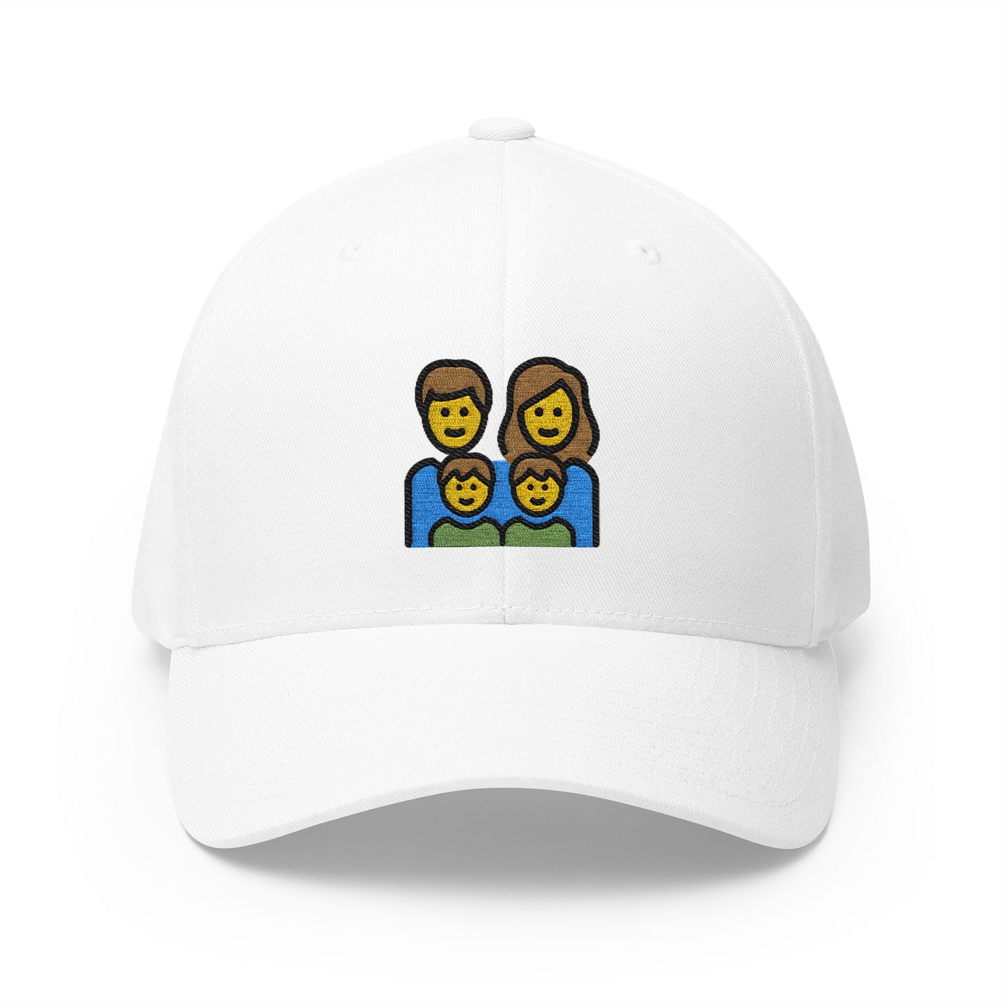 Family: Man, Woman, Boy, Boy Emoji White Cap – Premium by Capmoji