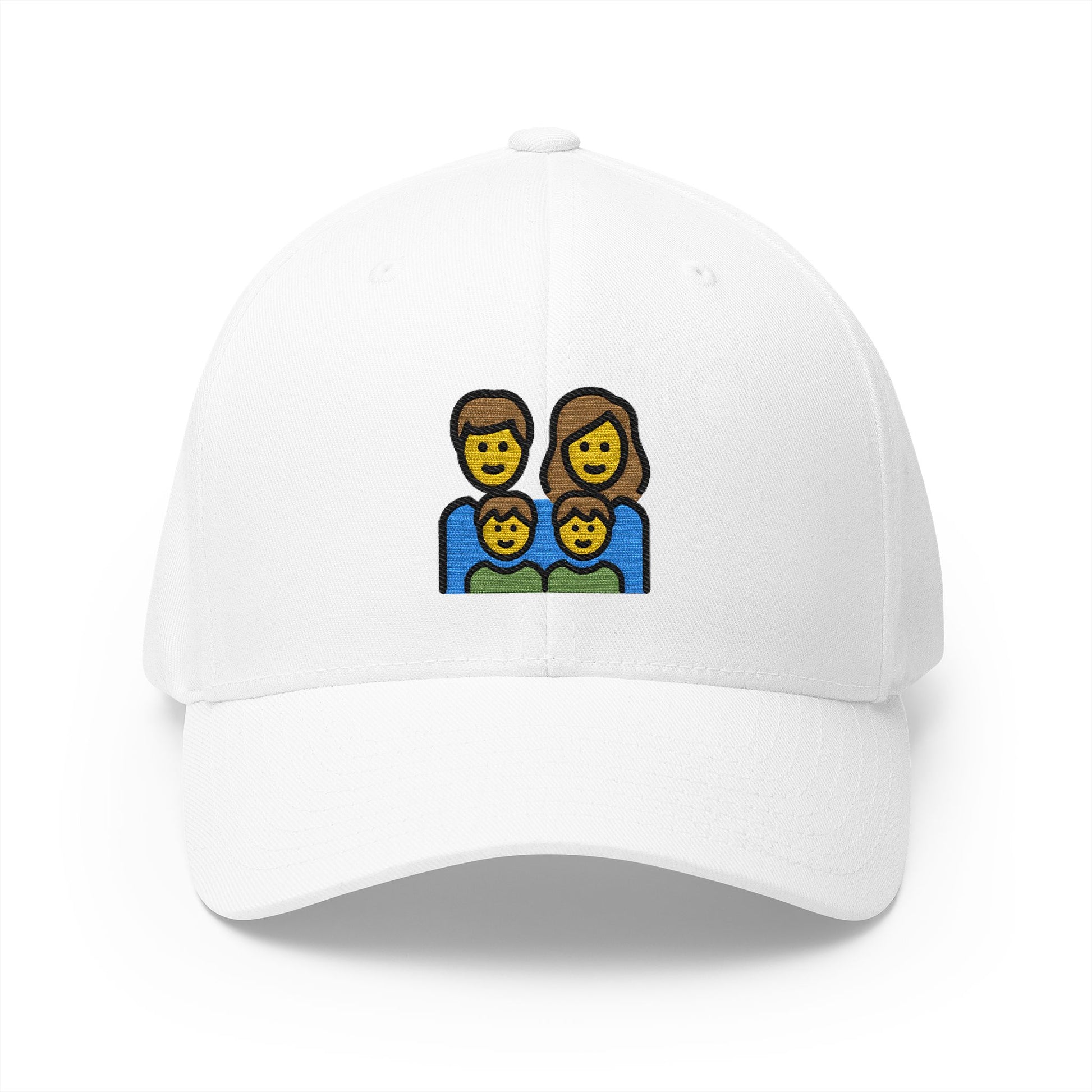 Family: Man, Woman, Boy, Boy Emoji White Cap – Premium by Capmoji