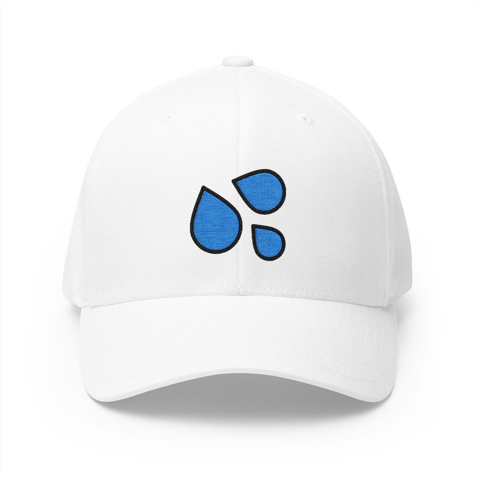 Sweat Droplets Emoji White Cap – Premium by Capmoji