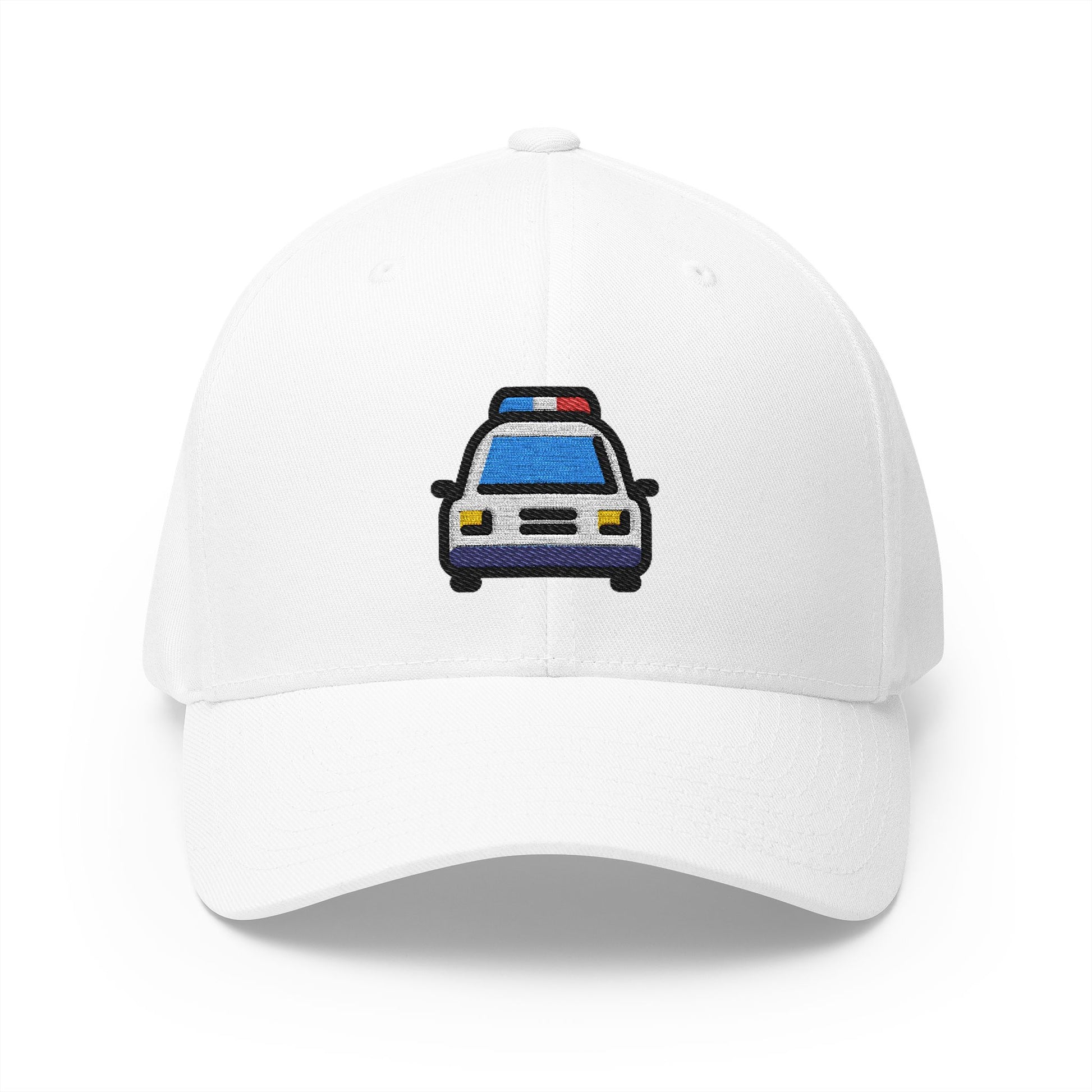 Oncoming Police Car Emoji White Cap – Premium by Capmoji