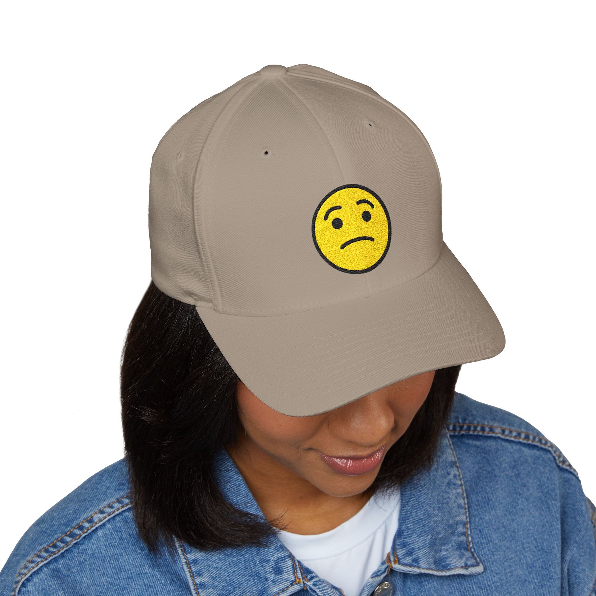Worried Face Emoji Cap – Premium by Capmoji