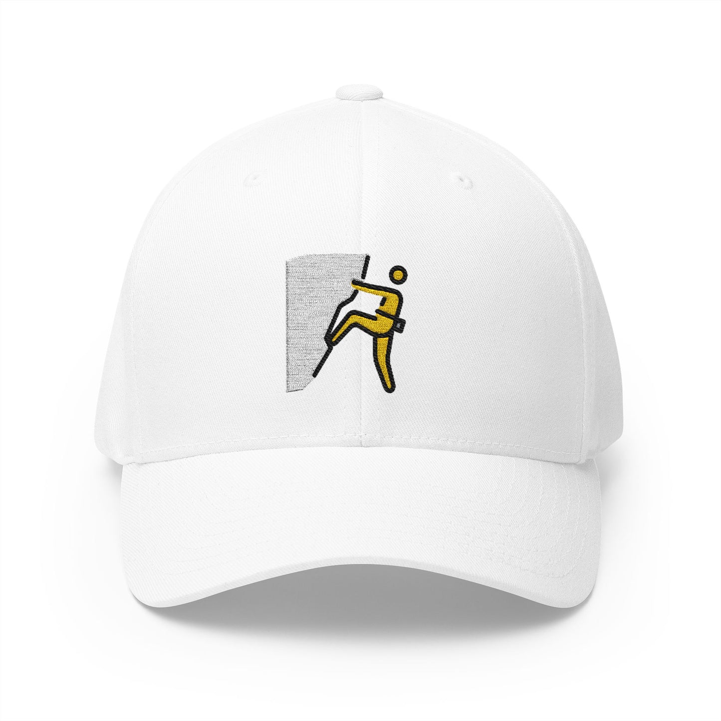 Person Climbing Emoji White Cap – Premium by Capmoji