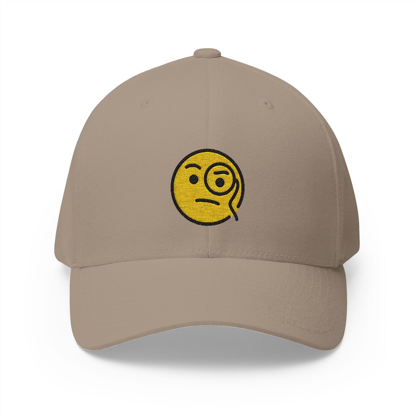 Face With Monocle Emoji Khaki Cap – Premium by Capmoji
