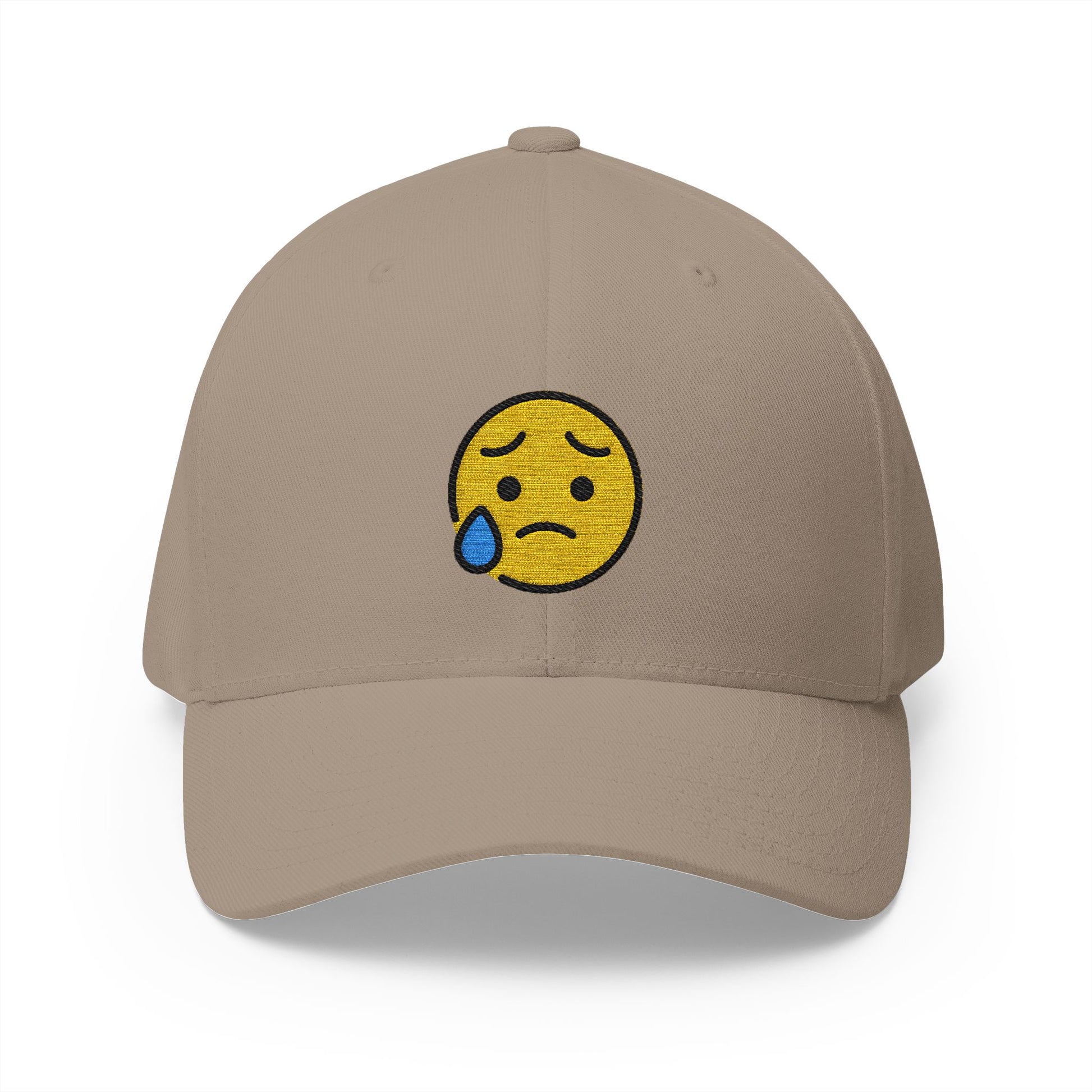 Sad But Relieved Face Emoji Khaki Cap – Premium by Capmoji