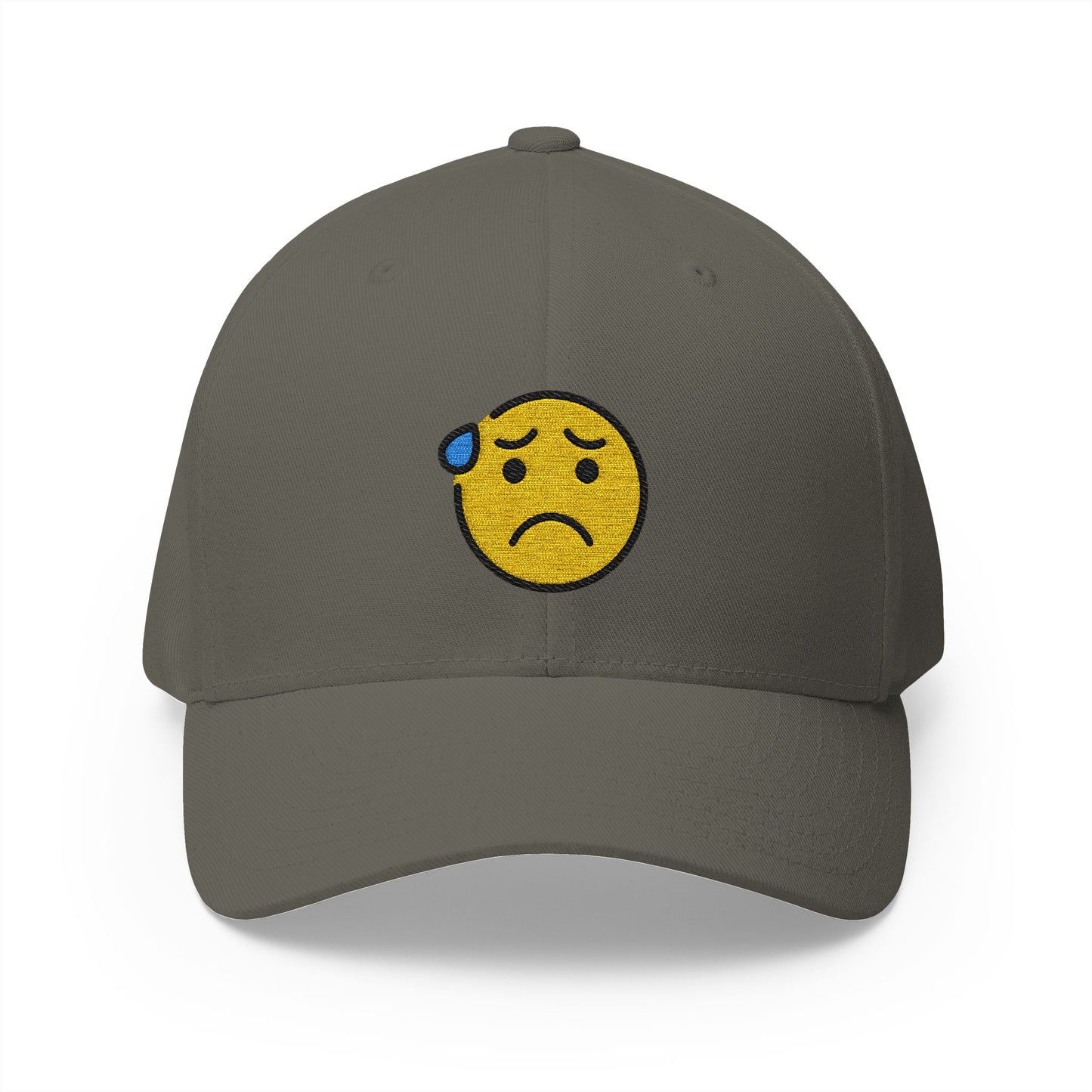 Anxious Face With Sweat Emoji Olive Cap – Premium by Capmoji